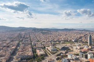 Aerial view of Sagrada Familia and the Agbar Tower in Barcelona